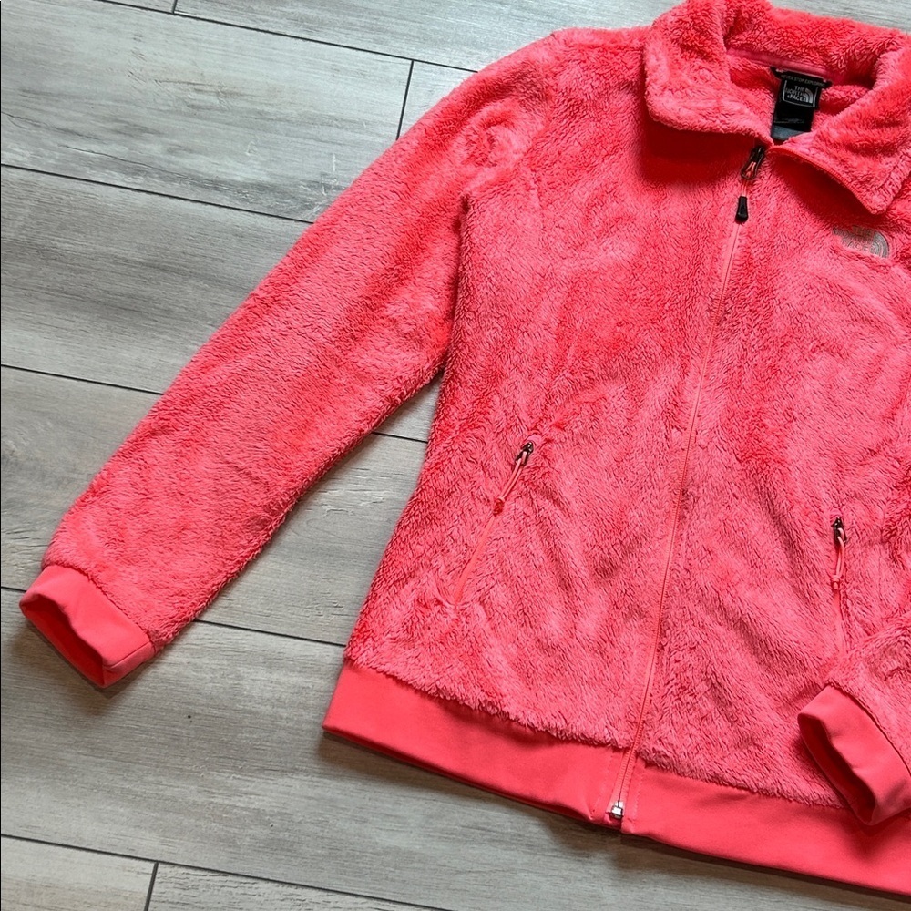 The North Face neon pink fuzzy zip up jacket size small - Picture 3 of 9